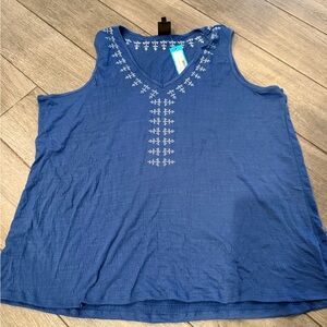 Bobeau Blue Tank Top with White Embroidery